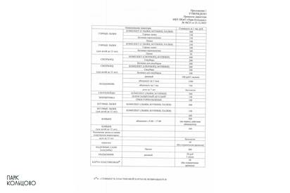 Актуальные тарифы услуг Парка Кольцово