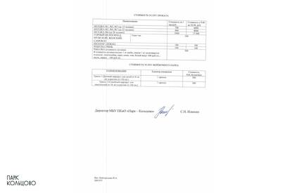 Актуальные тарифы услуг Парка Кольцово